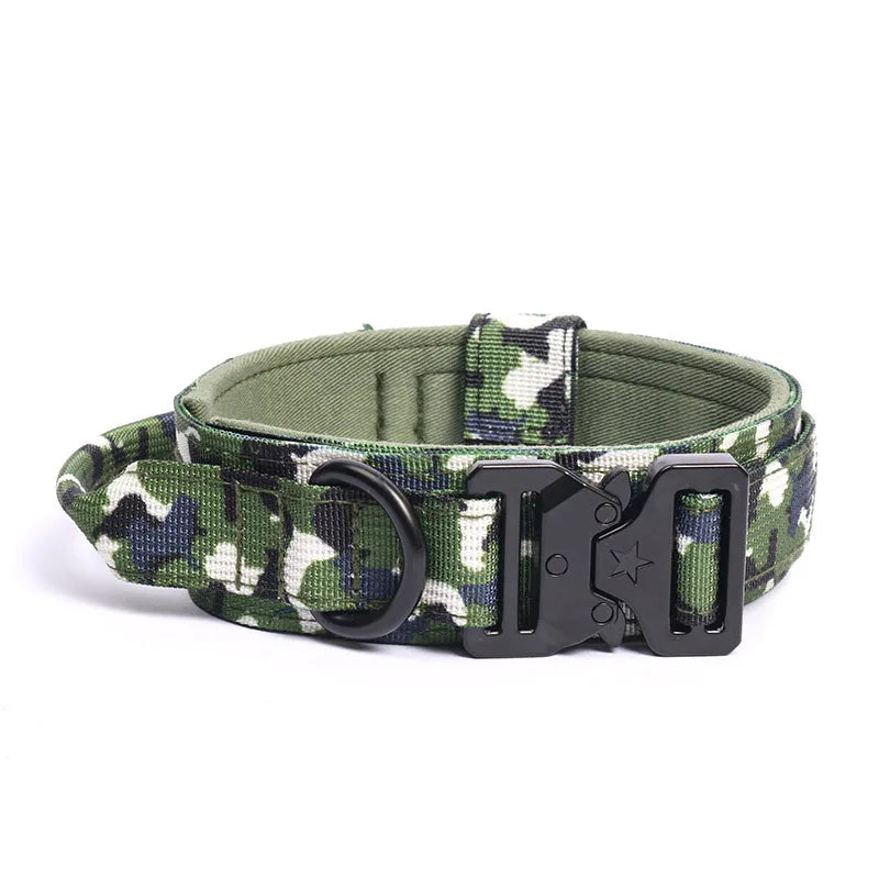 Tactical Dog Collar with Handle Heavy Duty Nylon Collar for Medium Large Dogs Adjustable Camo Pet Collar with Metal Buckle Camouflage green