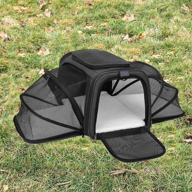 Foldable Mesh Pet Carrier – Expandable Soft-Sided Travel Carrier for Cats & Small Dogs, Breathable Handheld Tote black