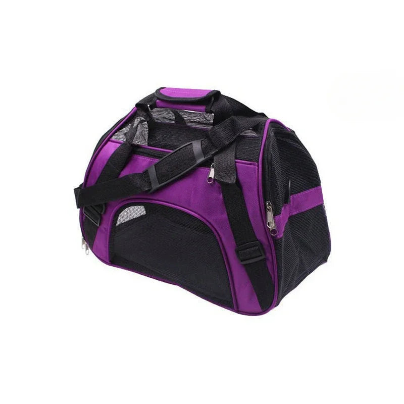 Portable Mesh Pet Carrier Bag — Foldable Breathable Travel Handbag for Small Cats & Dogs Purple