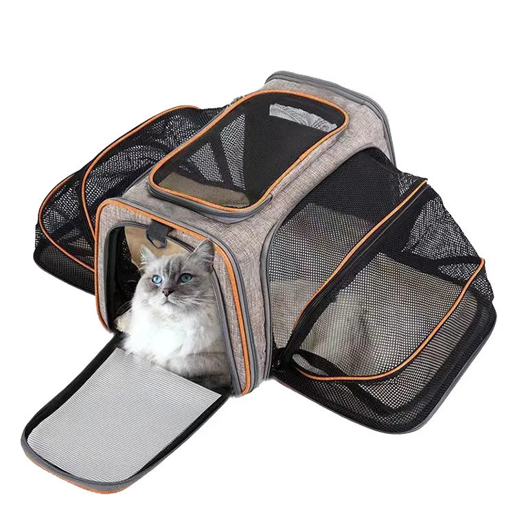 Foldable Mesh Pet Carrier – Expandable Soft-Sided Travel Carrier for Cats & Small Dogs, Breathable Handheld Tote Orange