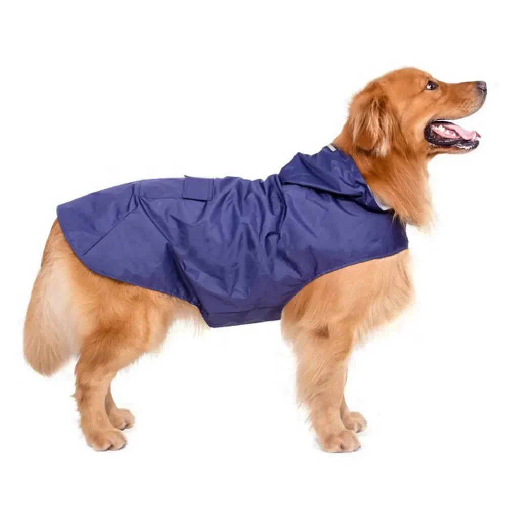 Waterproof Dog Raincoat Hoodie with Reflective Stripe, Leash Hole & Storage Pocket Sizes S-6XL Blue