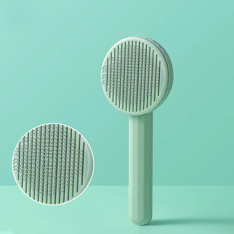 Pet Deshedding Comb | Self Cleaning Needle Brush for Dogs and Cats Green