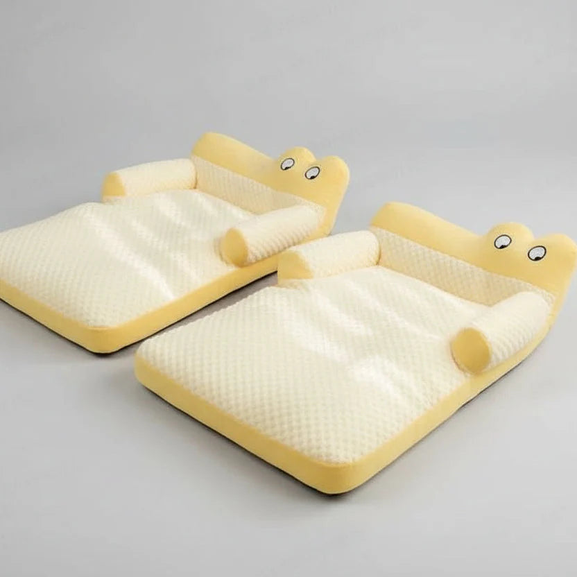 Cooling Pet Sofa Bed – Breathable Ice Silk Dog & Cat Cushion with Backrest Washable Design Rock Yellow x2
