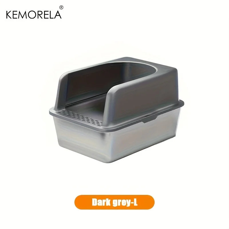 XL 60/50CM Stainless Steel Litter Box With Lid High Side Large Litter Box Suitable For Large and Small Cats Does Not Absorb Odor Dark grey L