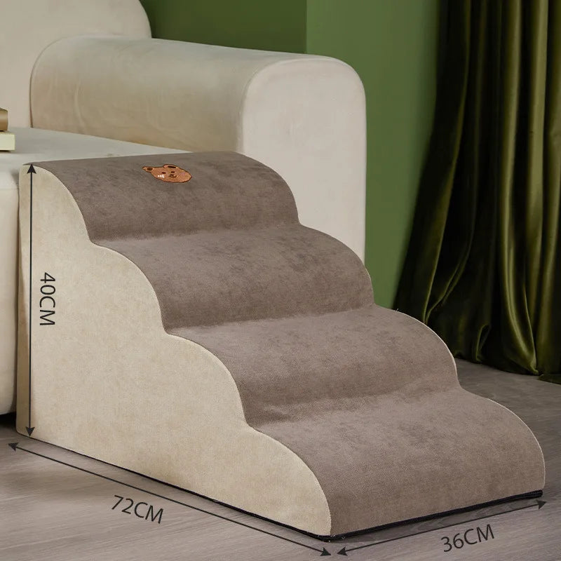 2-Step Pet Stairs for Small & Senior Dogs, Anti-Slip Coral Fleece Ramp with Removable Zipper Cover (36 x 40 x 30 cm | 14.2 x 15.7 x 11.8 in) 4 layers coffee 36x40x30cm