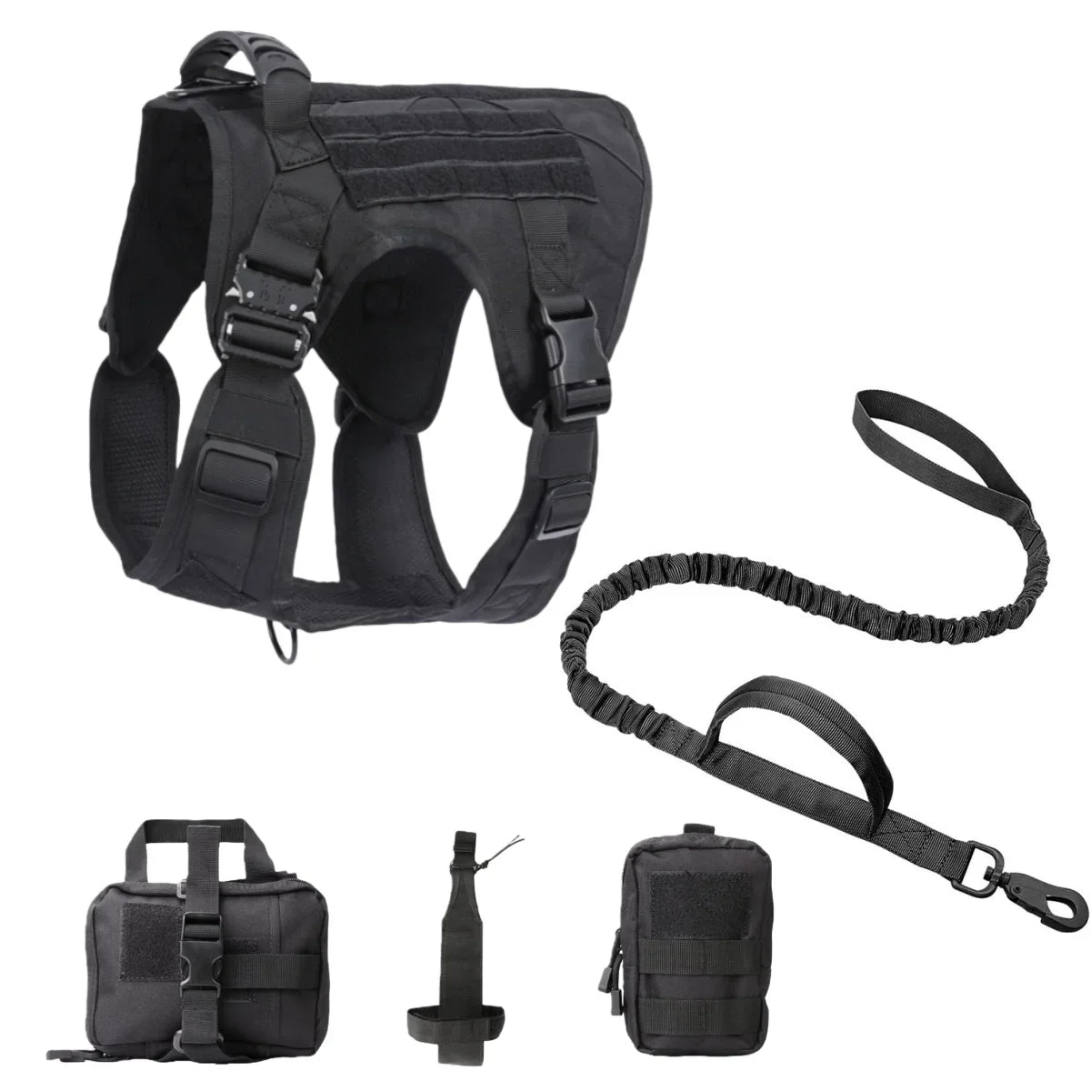 Tactical Military Vest Pet German Shepherd Golden Retriever Tactical Training Dog Harness and Leash Set For All Breeds Dogs Black 5 piece set China Mainland