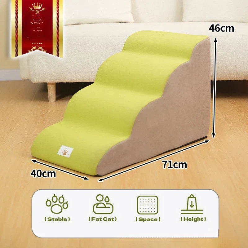 2/3-Step Pet Stairs Ramp for Dogs and Cats – Memory Foam with Removable Washable PU Cover, Sofa Trainer Stairs Yellow-4