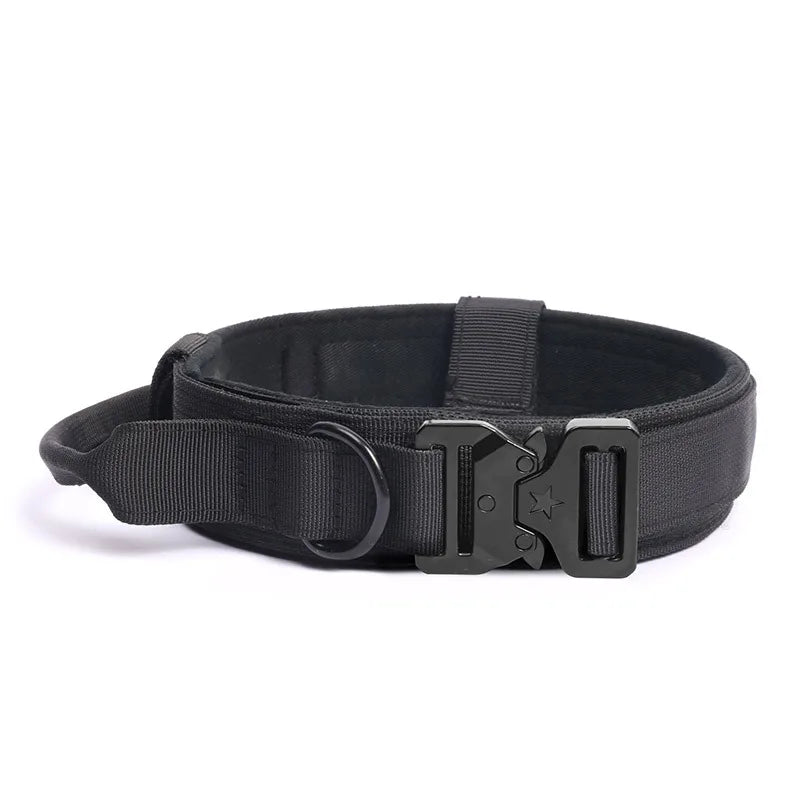 Tactical Dog Collar with Handle Heavy Duty Nylon Collar for Medium Large Dogs Adjustable Camo Pet Collar with Metal Buckle Black