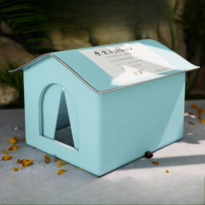 Waterproof Outdoor Pet House – Winter Warm Cat & Small Dog Cave Bed | Foldable, Washable, Cozy Shelter Basic bule