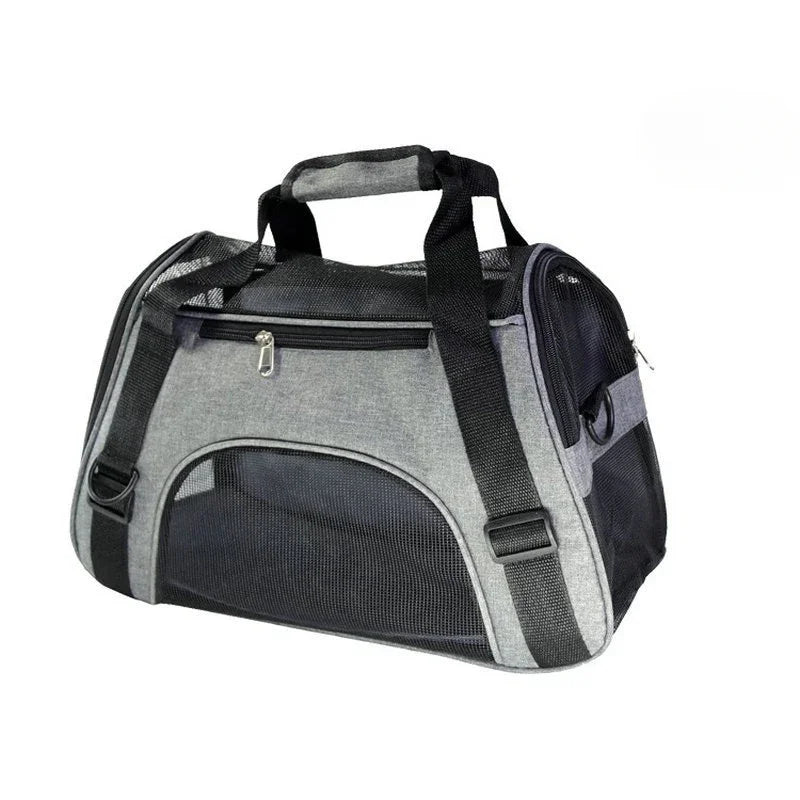 Portable Mesh Pet Carrier Bag — Foldable Breathable Travel Handbag for Small Cats & Dogs Gray