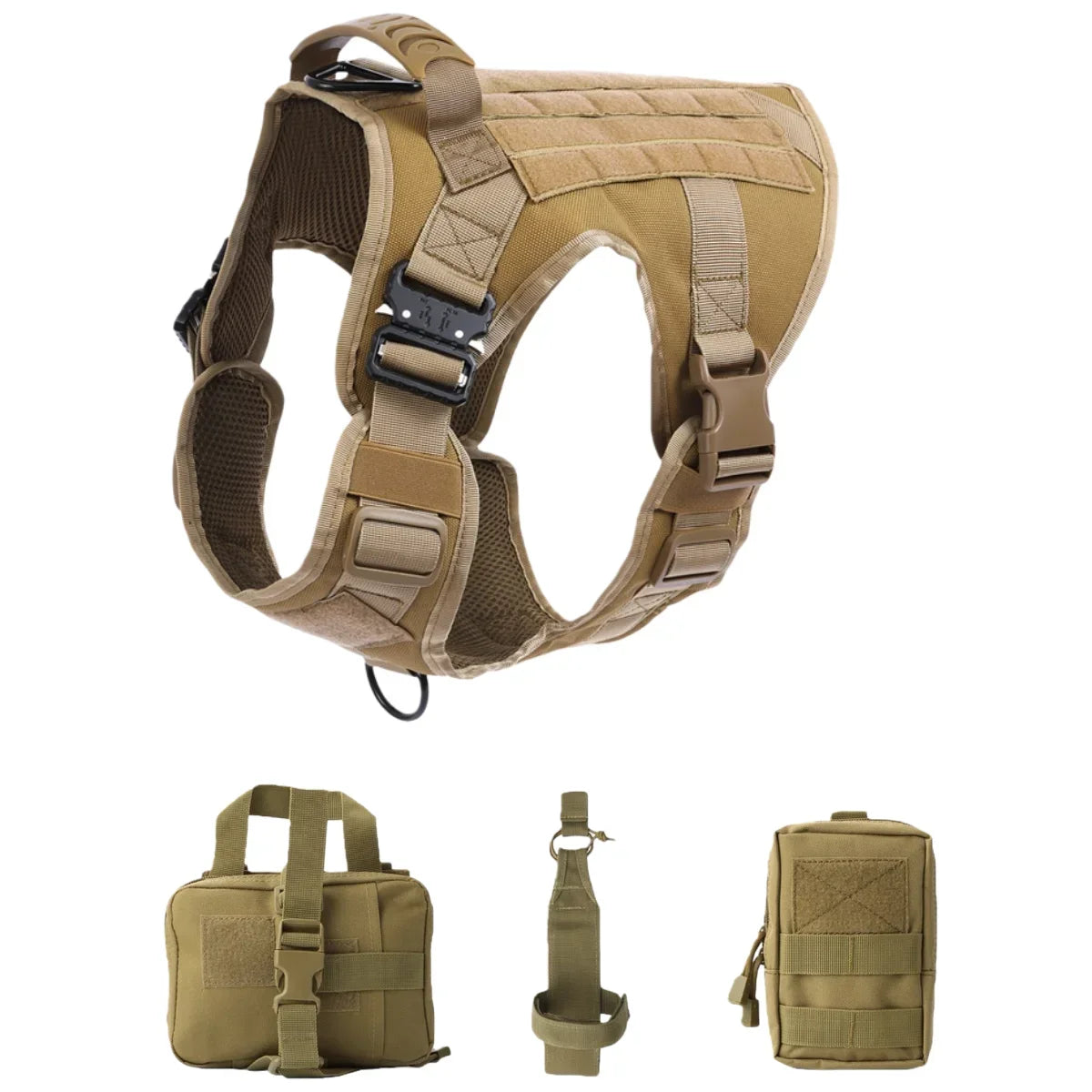 Tactical Military Vest Pet German Shepherd Golden Retriever Tactical Training Dog Harness and Leash Set For All Breeds Dogs Brown 4 piece set China Mainland