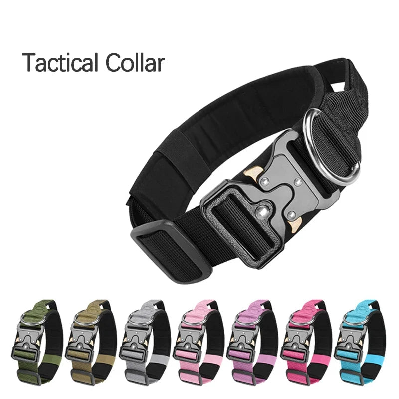 Adjustable Tactical Dog Collar with Metal Buckle Outdoor Walking Training Durable Nylon Collars for Medium Big Dogs Pet Supplies