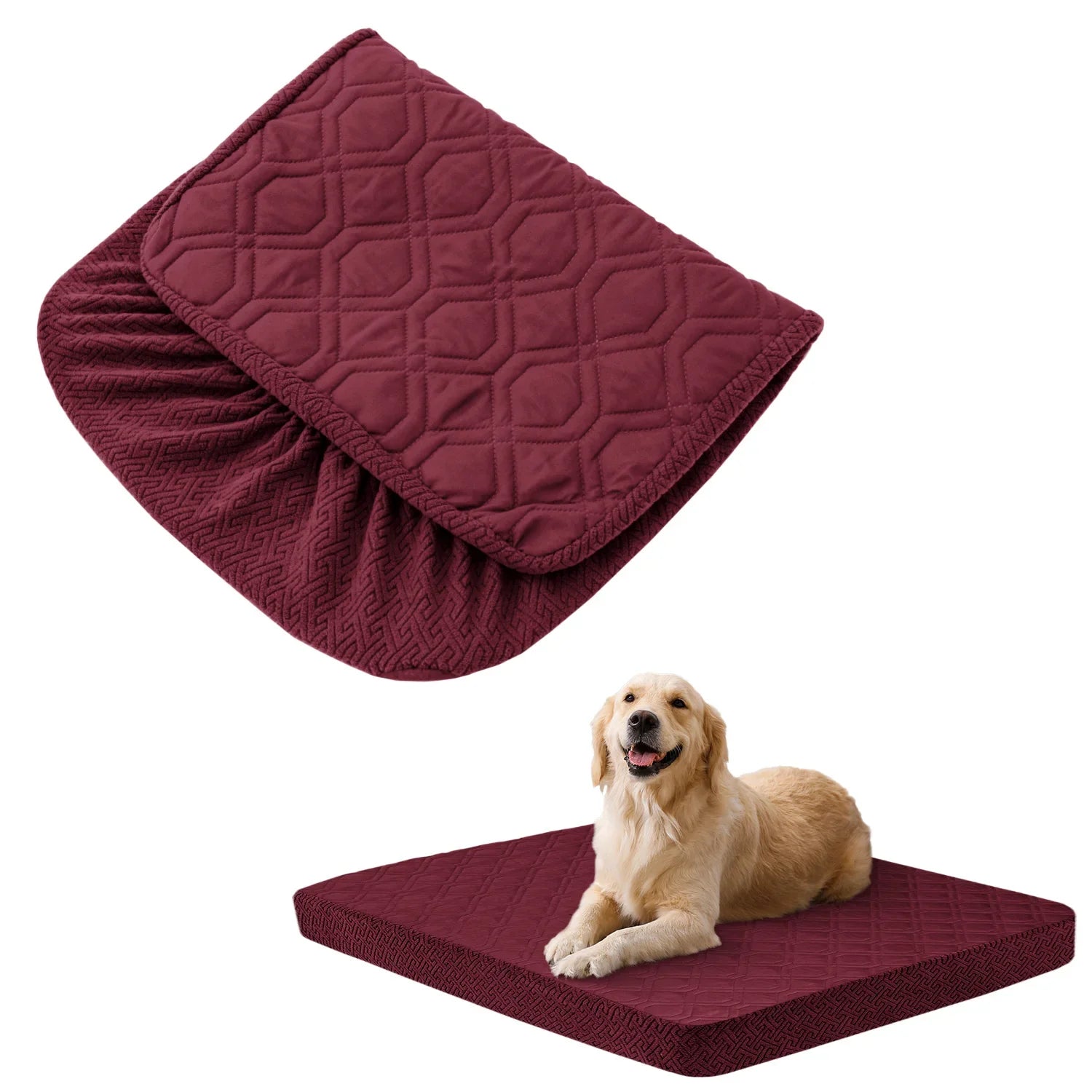 Dog Bed Covers Replacement Washable - Waterproof Dog Bed Covers Quilted, Water Absorbable Pet Puppy Bed Cover for Dog Cat Burgundy