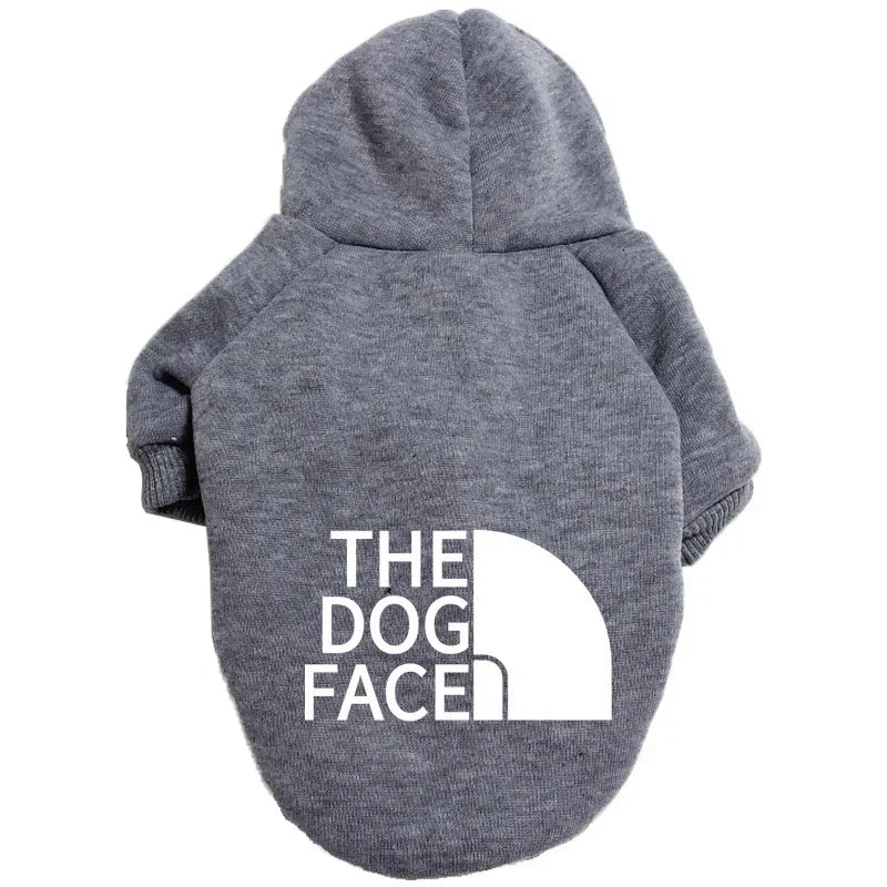 Large Dog Hoodie Autumn Winter Dog Face Text Pattern Jacket for French Bulldog, Labrador DF-Grey-01