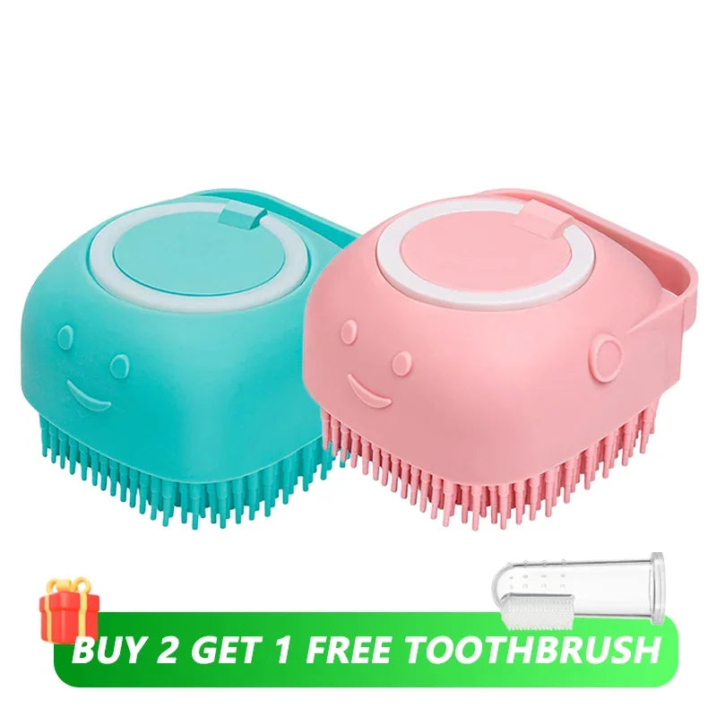 Dog & Cat Silicone Bath Brush with Shampoo Dispenser — Soft Rubber Bristles for Grooming & Massage Kit 1 - Recommend