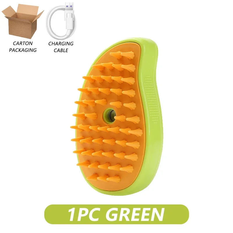 3-in-1 Pet Steamy Brush – Electric Spray Groomer, Silicone Massage & Hair Remover for Cats & Dogs 1PC Green Battery Upgrade
