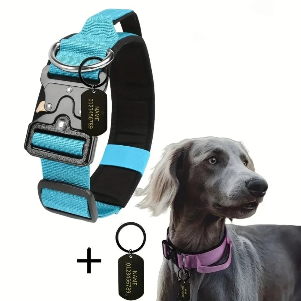 Personalized Tactical Dog Collar Adjustable Military Training Nylon Dog Collar with NamePlate Metal Buckle for Dogs
