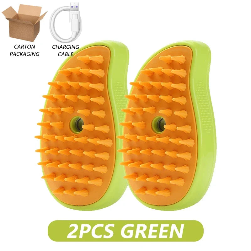 3-in-1 Pet Steamy Brush – Electric Spray Groomer, Silicone Massage & Hair Remover for Cats & Dogs 2PCS Green Battery Upgrade