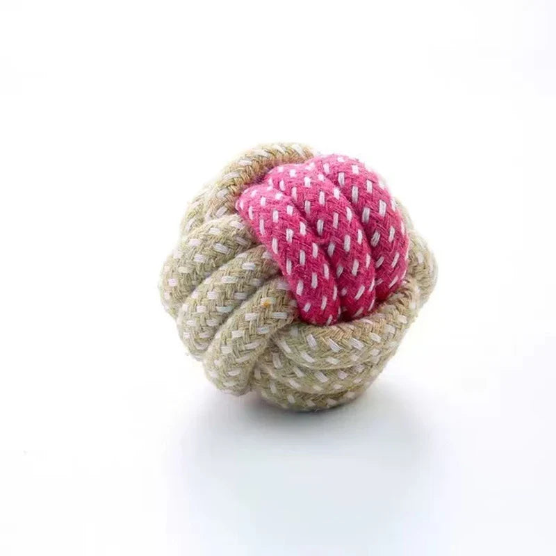 Candy-Colored Cotton Rope Ball Chew Toy for Dogs & Cats — Durable Tug & Fetch Pet Toy Coffee Pink S