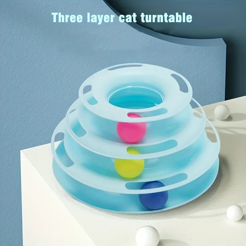 3 Layer Interactive Cat Toy Tower with Colorful Balls Mental Physical Exerciser, Fun Puzzle Game for Active Cats bule XXXL