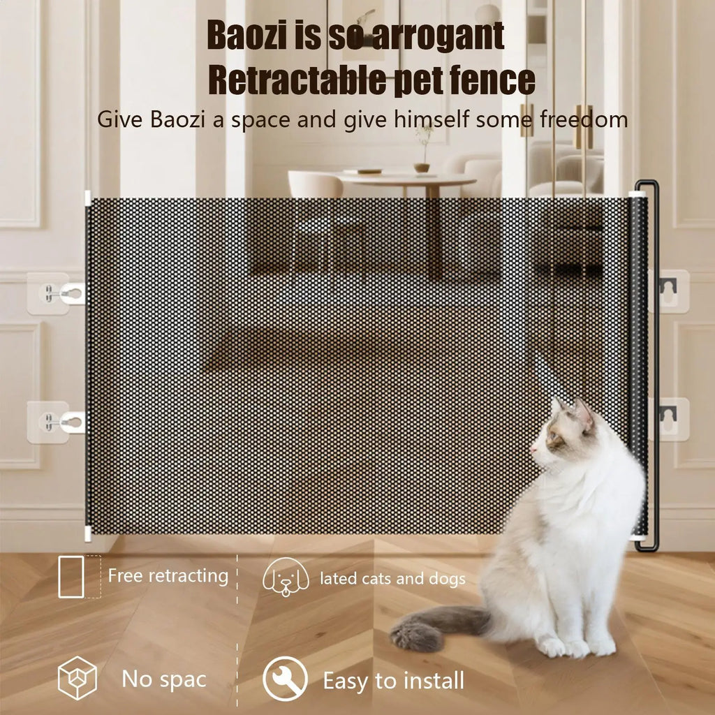 Retractable Barrier Fences Mesh Design Higher Design Mesh Stairs Gate Easy Install Punch-Free Dog Safety Fence Pet Supplies