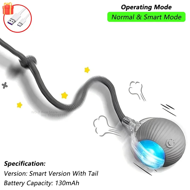 Interactive Smart Cat Toy Ball | Automatic Rolling Ball with Obstacle Avoidance Grey Tail Ball New Version