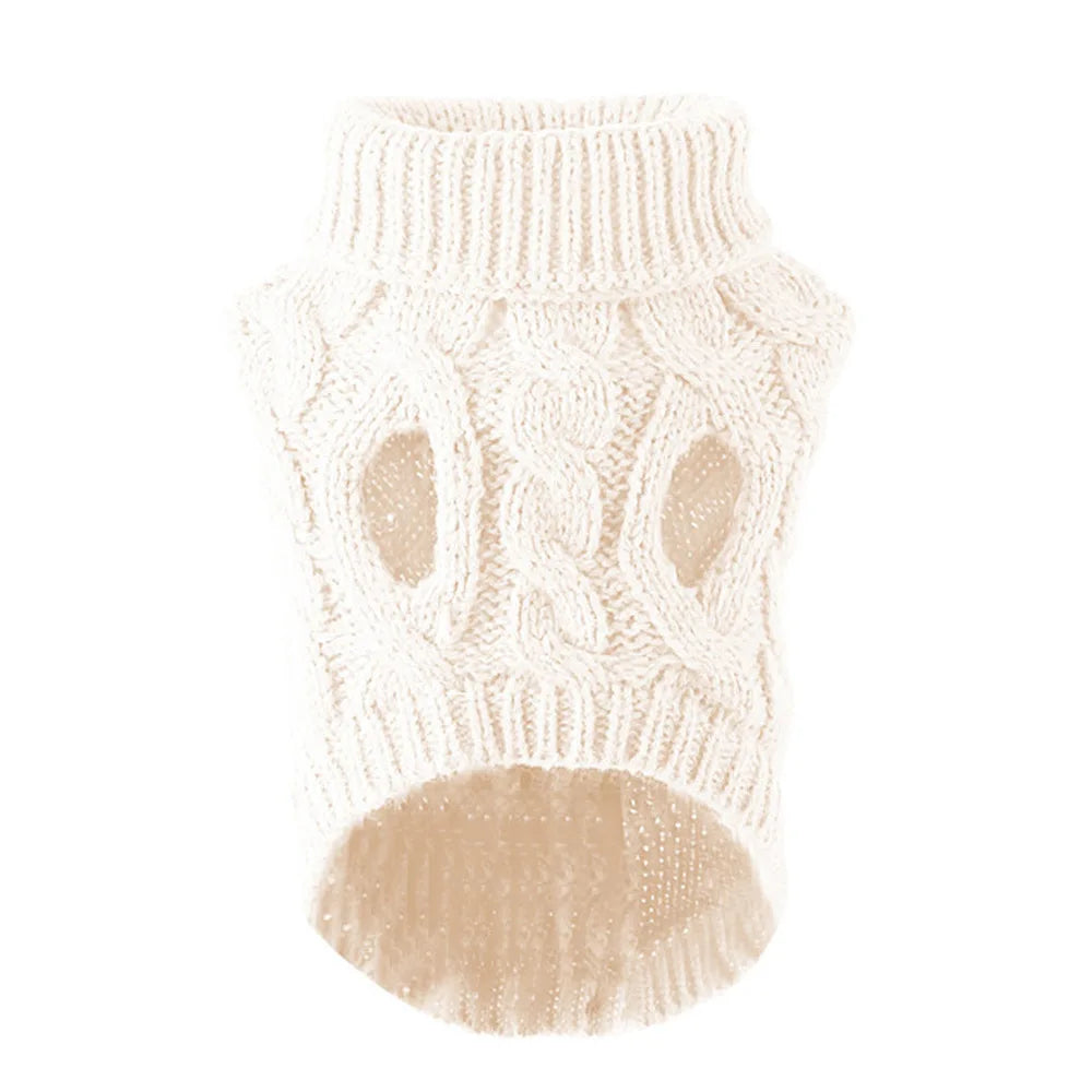 Small Dog Sweater Knit Pullover Warm Autumn Winter Cable Twist Solid Pet Coat White