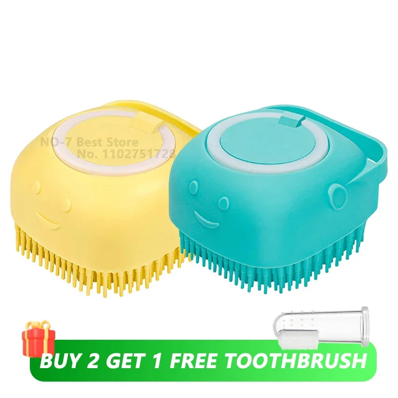 Dog & Cat Silicone Bath Brush with Shampoo Dispenser — Soft Rubber Bristles for Grooming & Massage Kit 3