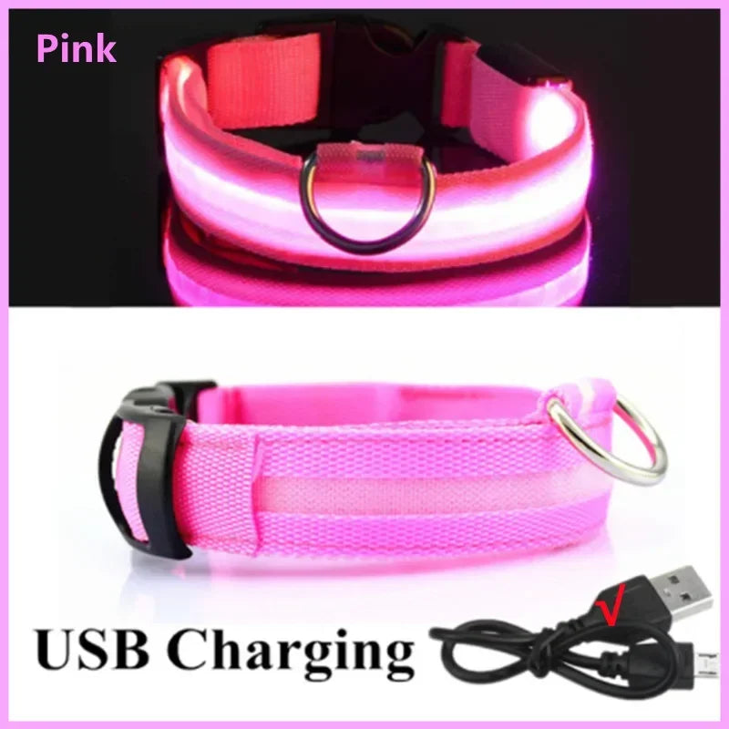 LED Dog Collar – 3-Mode USB Rechargeable or CR2032 Battery Glow Light, Adjustable Waterproof Night Safety Collar for Cats & Dogs Pink USB Charging