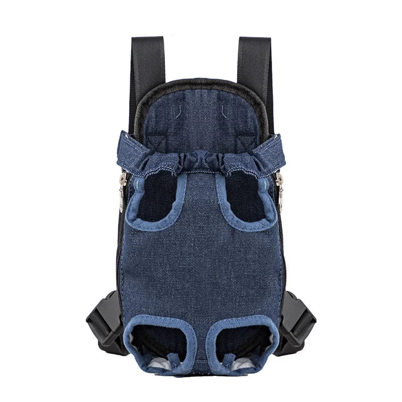 Breathable Camouflage Mesh Dog Carrier Backpack — Adjustable Pet Backpack for Small Dogs up to 22 lb (10 kg) Dark Blue Jeans