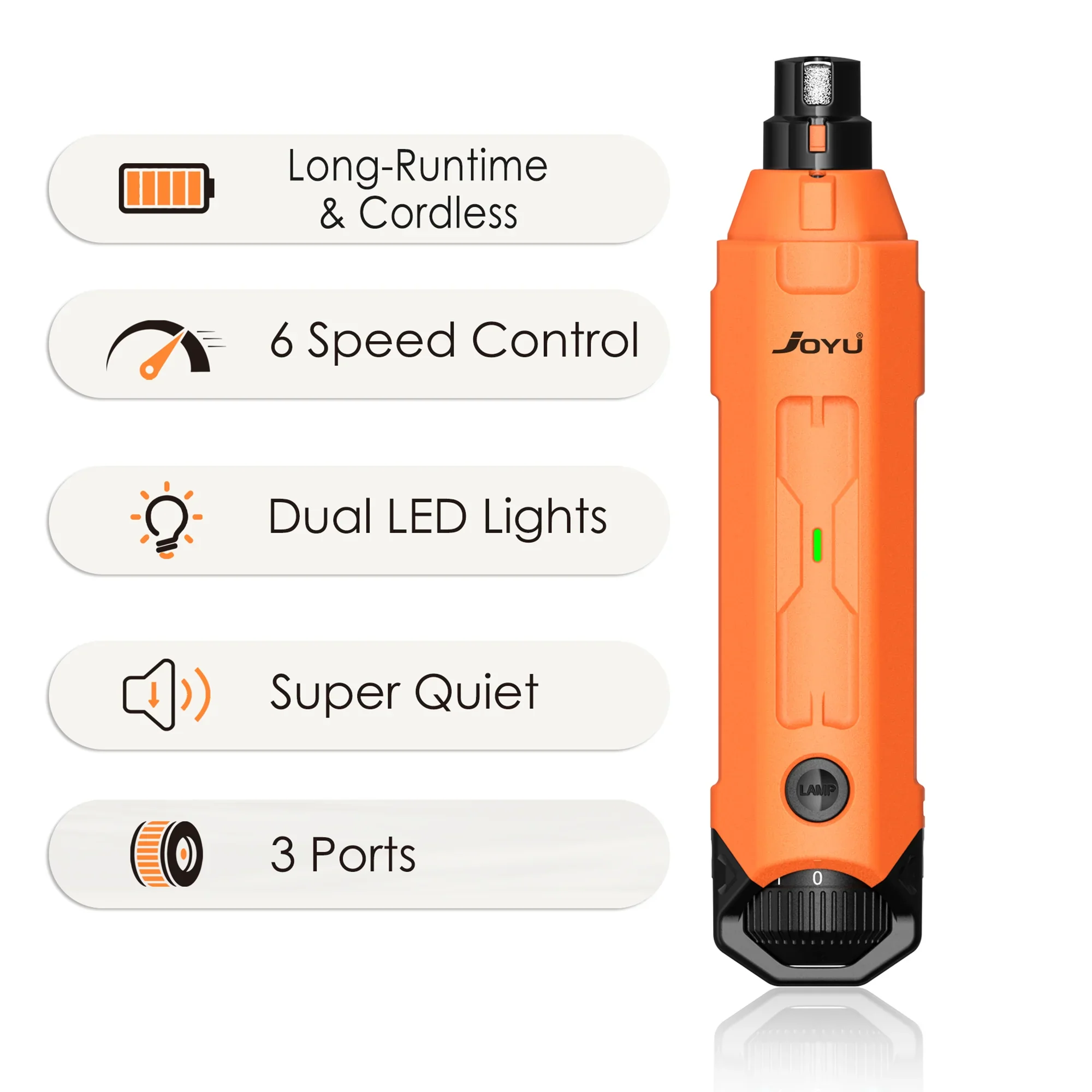 6-Speed Rechargeable Dog Nail Grinder Quiet Electric Pet Nail Trimmer for Painless Paw Grooming N60 Orange China Mainland