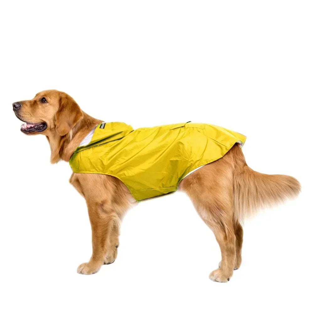Waterproof Dog Raincoat Hoodie with Reflective Stripe, Leash Hole & Storage Pocket Sizes S-6XL Yellow