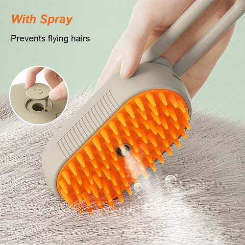 3-in-1 Steam Pet Grooming Brush – USB Rechargeable Spray & Massage Comb for Cats & Dogs (7.67 x 2.55 in / 19.5 x 6.5 cm)