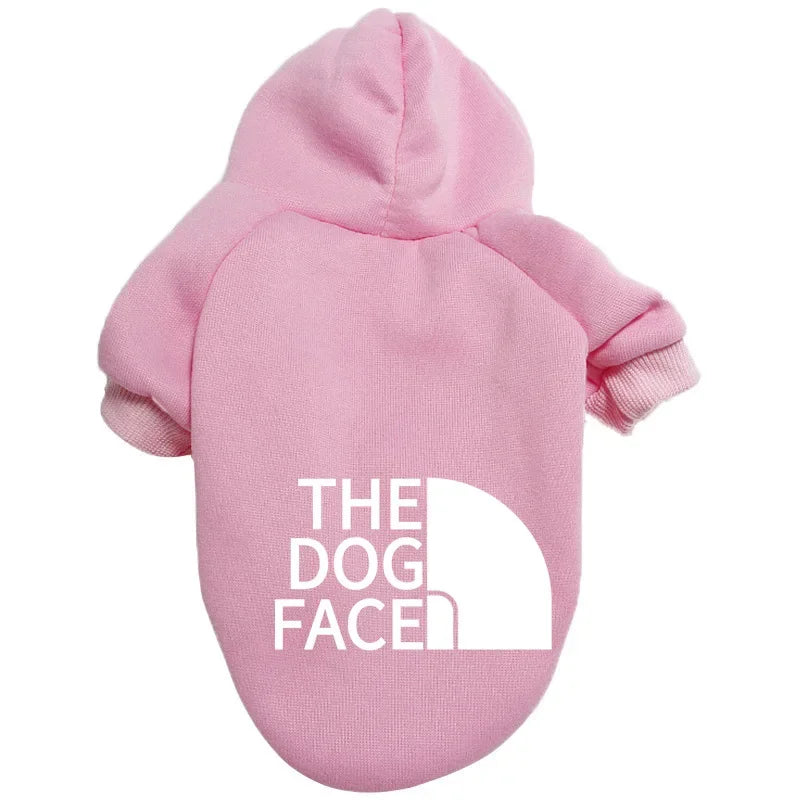 Large Dog Hoodie Autumn Winter Dog Face Text Pattern Jacket for French Bulldog, Labrador DF-Pink-01