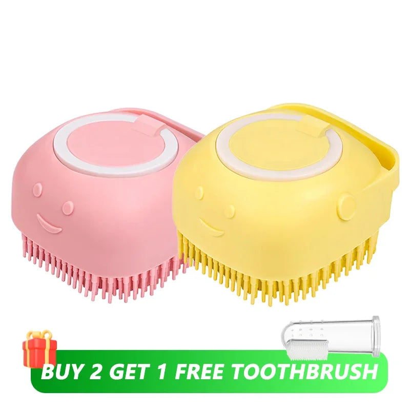 Dog & Cat Silicone Bath Brush with Shampoo Dispenser — Soft Rubber Bristles for Grooming & Massage Kit 2