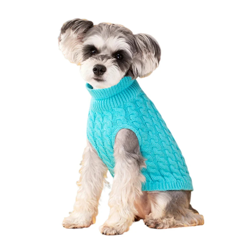 Classic Solid Knit Dog Sweater | Warm Winter Pullover for Small Breeds Blue Default