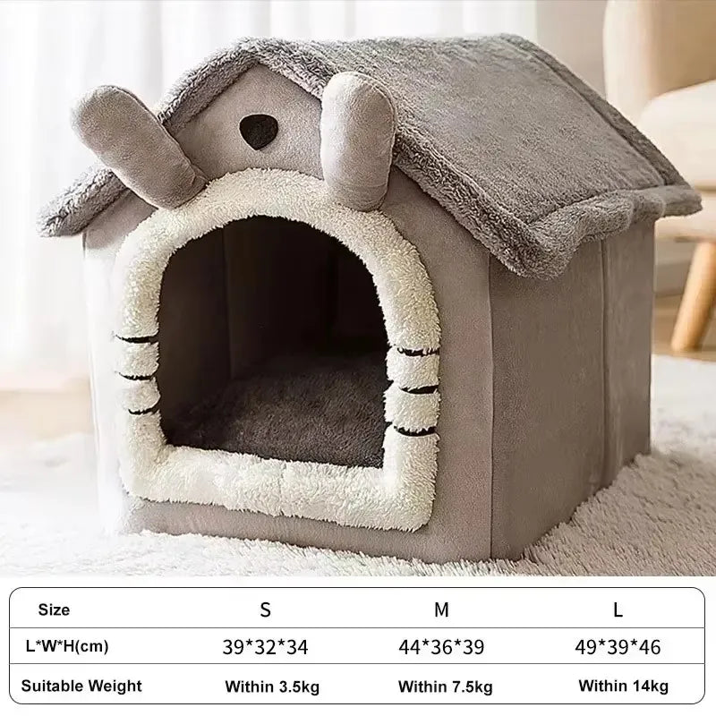 Foldable Plush Pet House Bed — Cozy Winter Dog & Cat Nest, Puppy Cave Sofa for Small & Medium Pets (S/M/L, Removable Cover) 4
