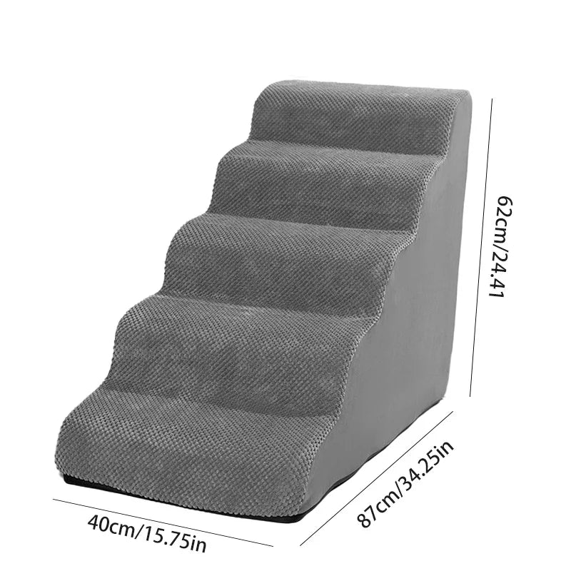 Detachable Washable High-Density Foam Pet Stairs 4-5 Step Ramp for Small Dogs & Cats L/XL Grey 01-XL