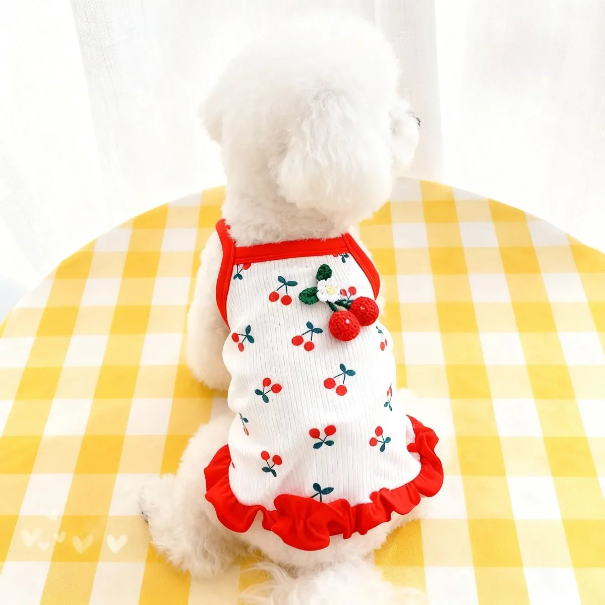 Dog Vest Cute Cherry Clothing for Small Dog Vest Summer Cooling Cat Vest Falbala Pet Clothes for Dog Breathable Soft Cat Clothes Red