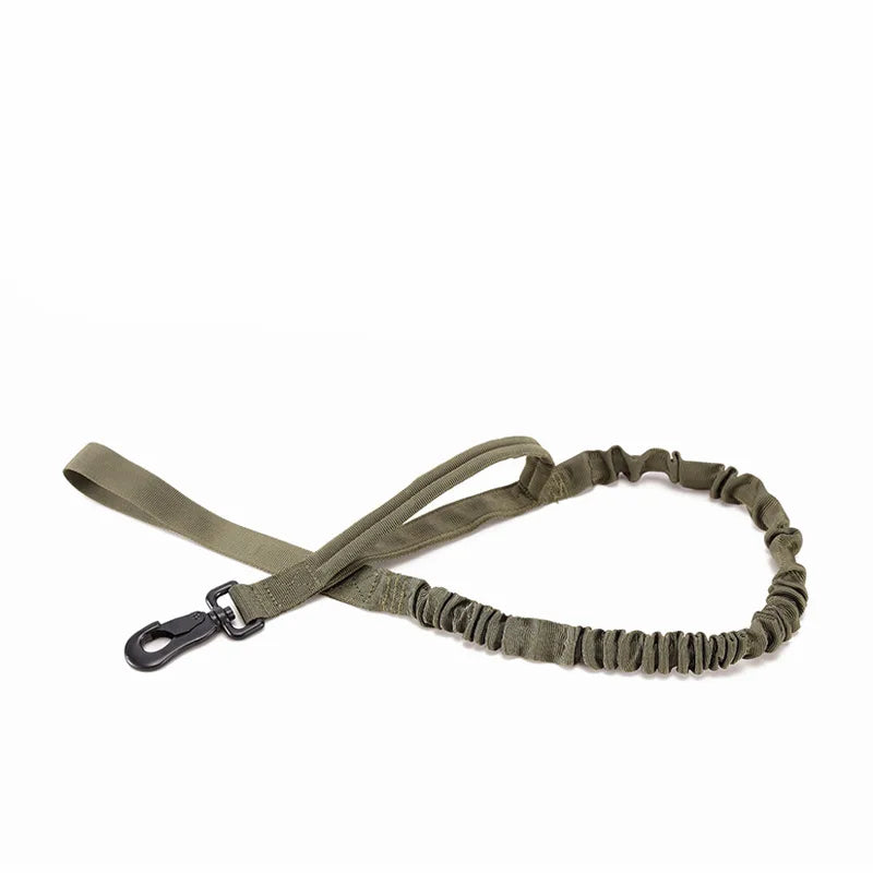 Tactical Military Dog Collar Leash Adjustable Nylon Leash for Medium Large Dogs Heavy Duty Dog Leash with Shock Absorption Army Green