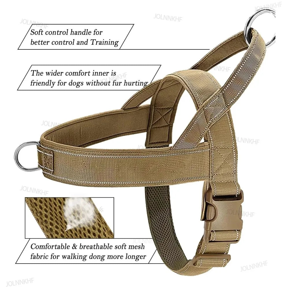Reflective Tactical Anti-Pull Dog Harness Nylon Adjustable Escape Proof for Large Dog Outdoor Training Vest with Handle