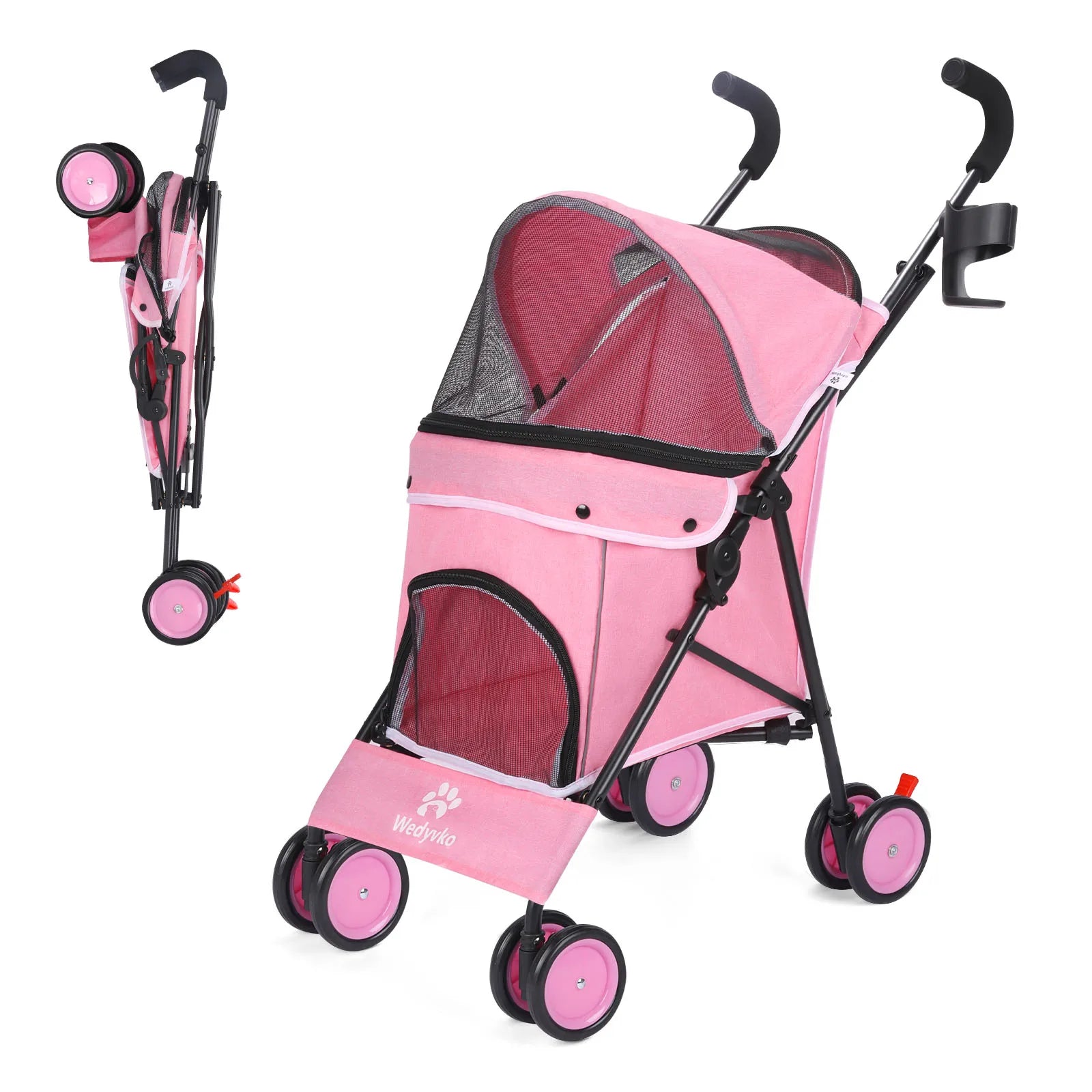 4-Wheel Pet Stroller for Dogs & Cats with Rotating Front Wheels, Brakes and Storage for Travel & Outdoor Pink United States