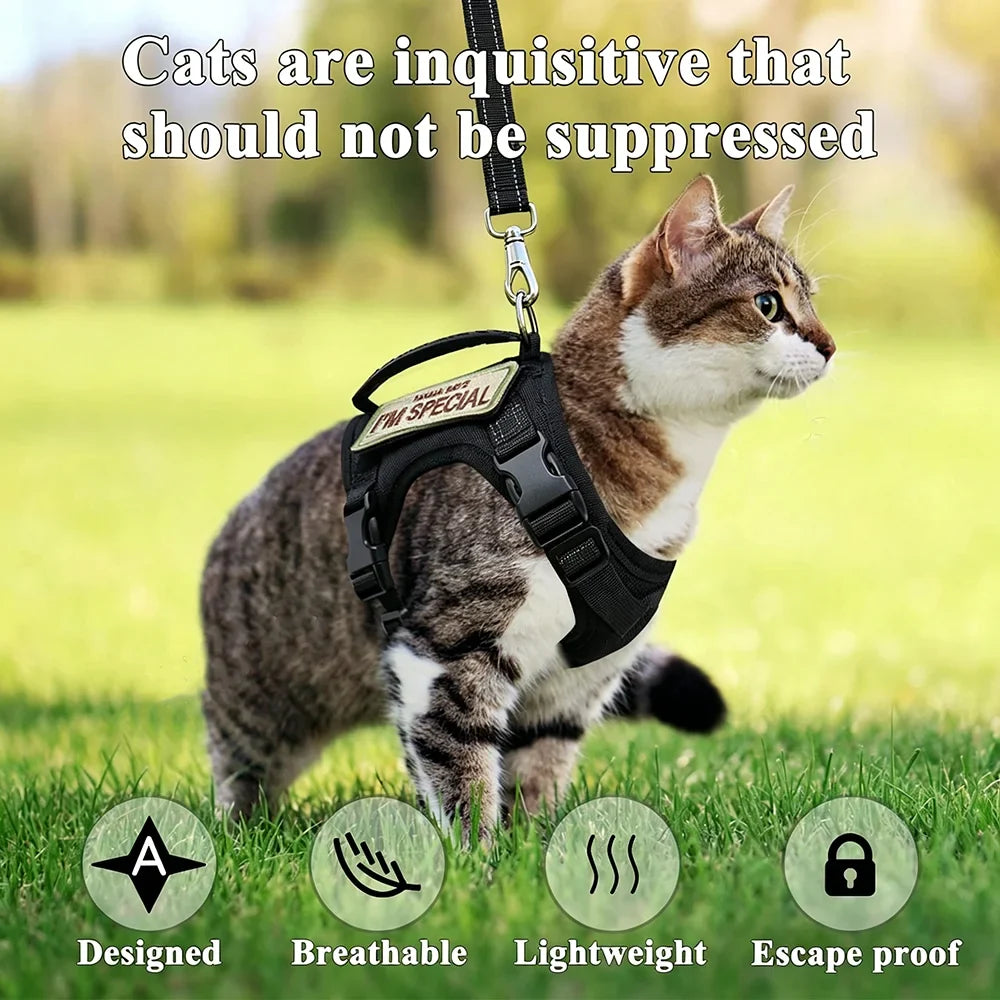 Tactical Cat Harness For Walking Escape Proof Adjustable Pet Vest Harness Soft Mesh With Control Handle For Large Cat Small Dog