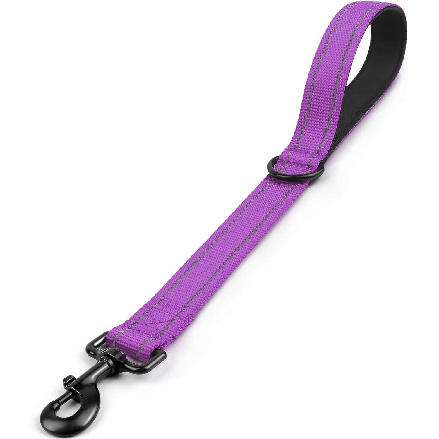Short Nylon Dog Leash with Padded Traffic Handle - Heavy Duty Reflective Training Lead PURPLE