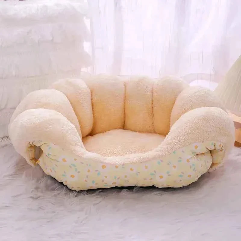 2-in-1 Winter Warm Cat House Bed (Up to 23.6 in) - Convertible Sofa/Basket for Dogs & Cats Yellow