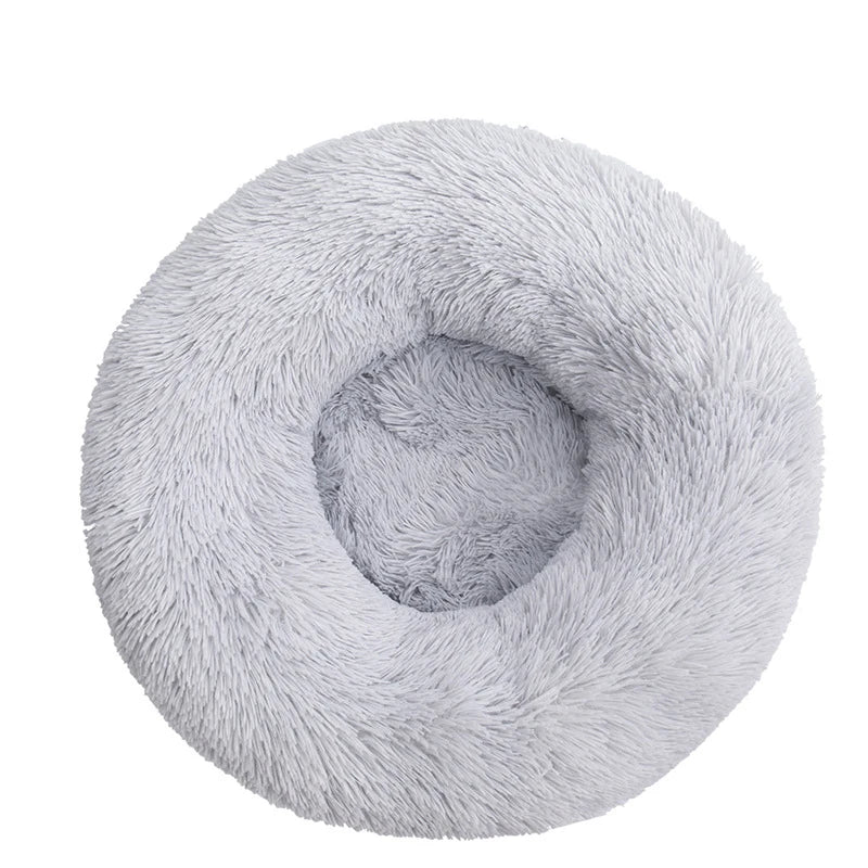 Orthopedic Donut Pet Bed – Calming Anti-Anxiety Round Dog & Cat Sofa, Washable Plush Bolster Bed (Fits 15.7–39.4 in / 40–100 cm) Light grey