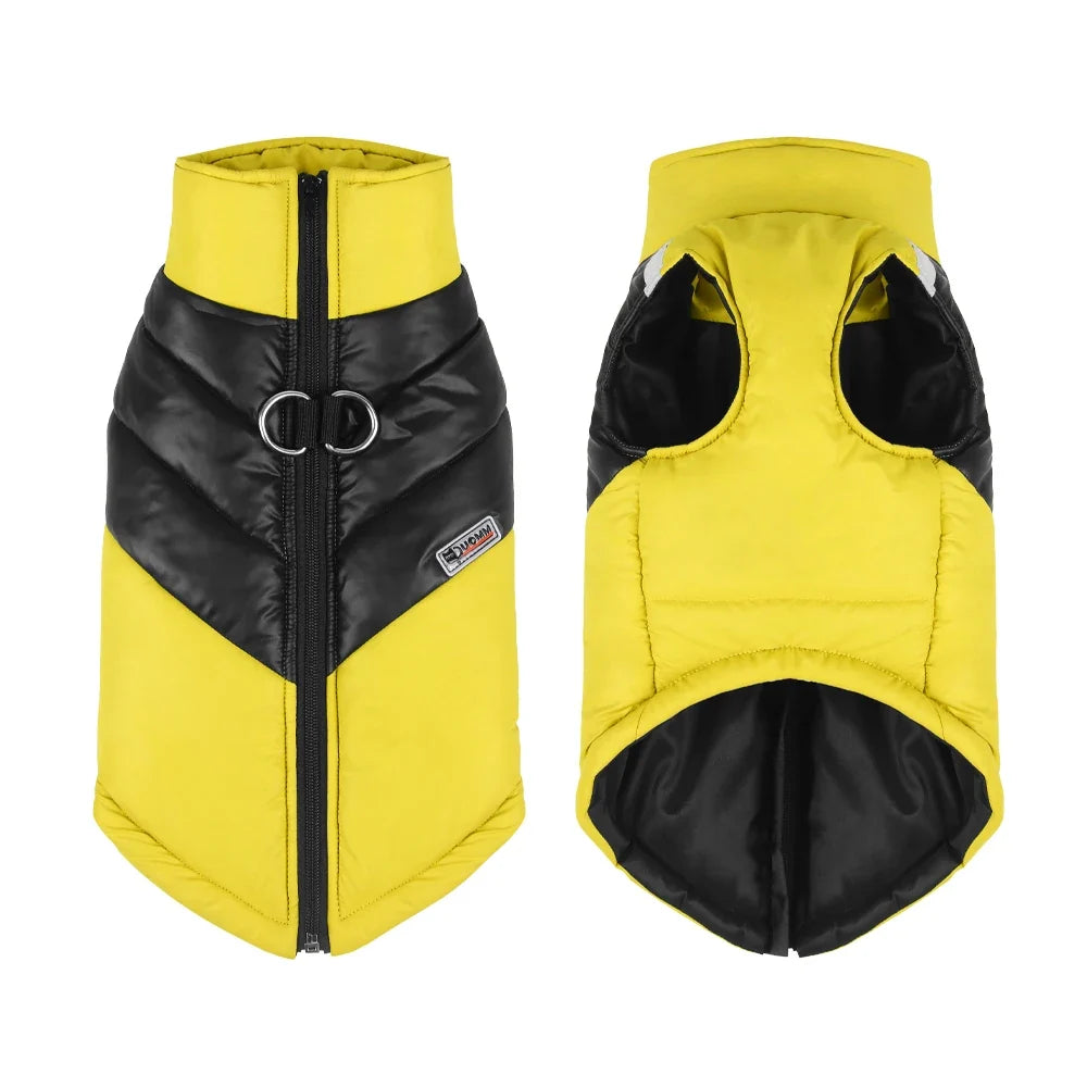 Winter Clothes for Dogs Warm Clothing Labrador Cotton Coat Harnesses Pet Products Clothes for Small Large Dog Reflective Stripe Yellow