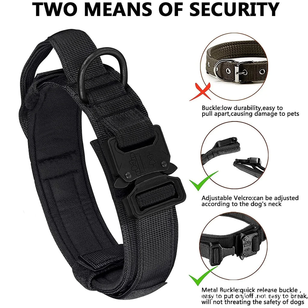 Tactical Dog Collar Adjustable Military Nylon Dog Collar with Control Handle Heavy Duty Metal Buckle for Medium Large Dogs