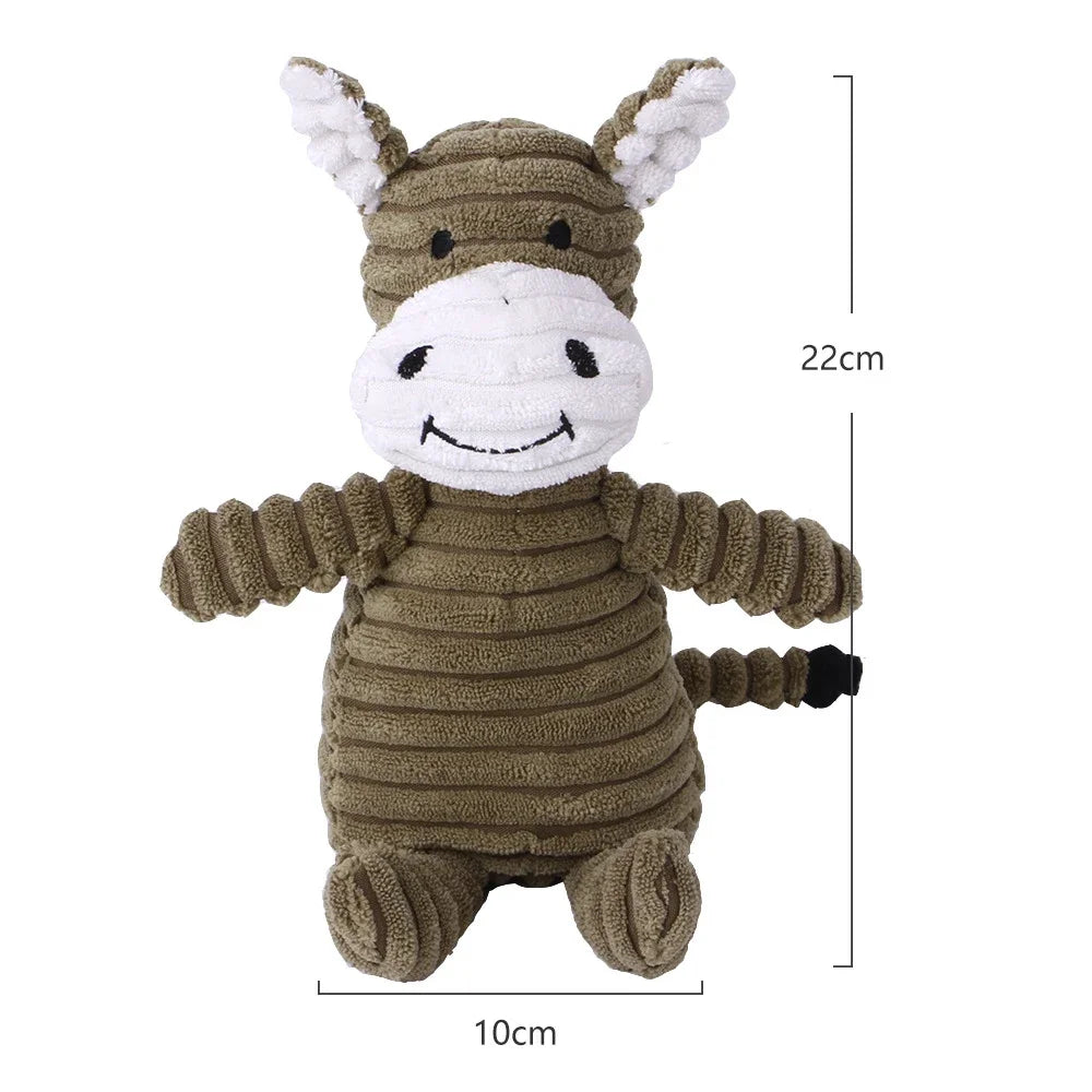 Plush Corduroy Squeaky Dog Toy, Bite-Resistant Animal Plush for Puppies & Small to Large Dogs, Training & Chew Toy Donkey