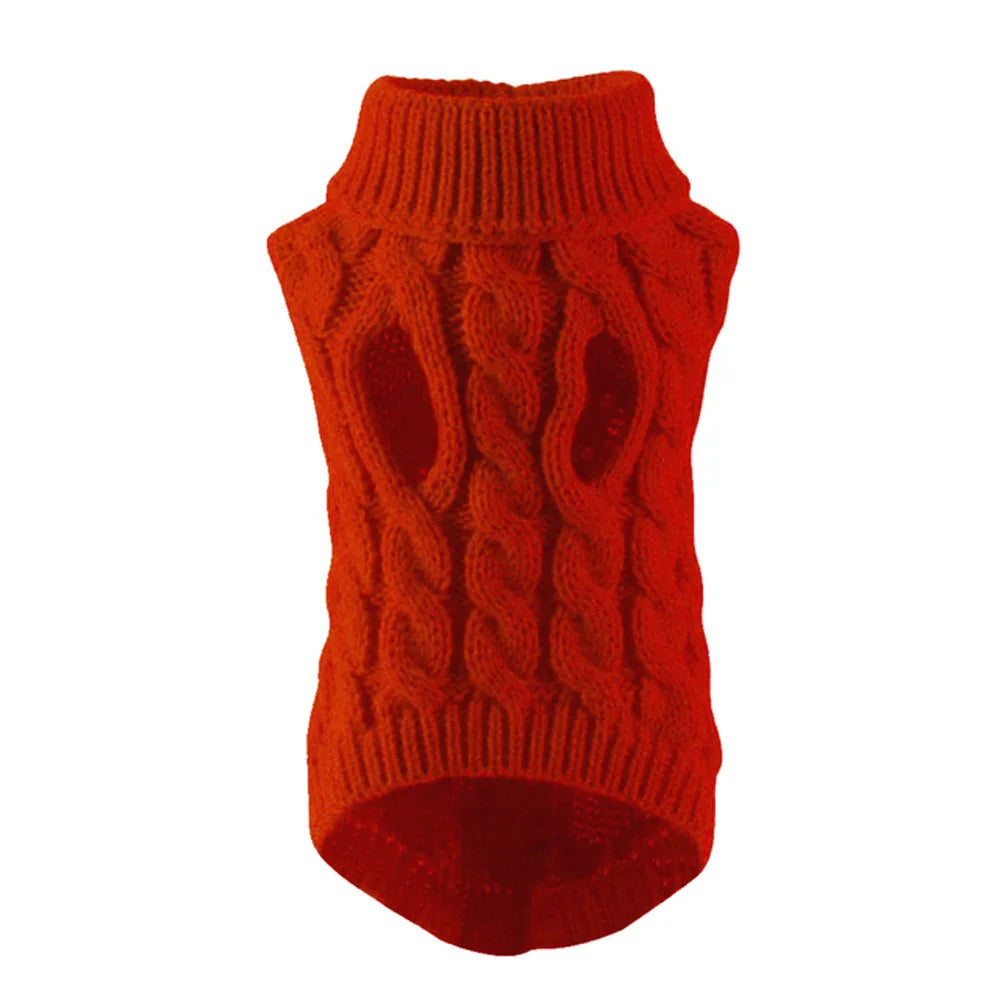 Knitted Cable Dog Sweater - Warm Autumn/Winter Pullover for Small Dogs Wine red